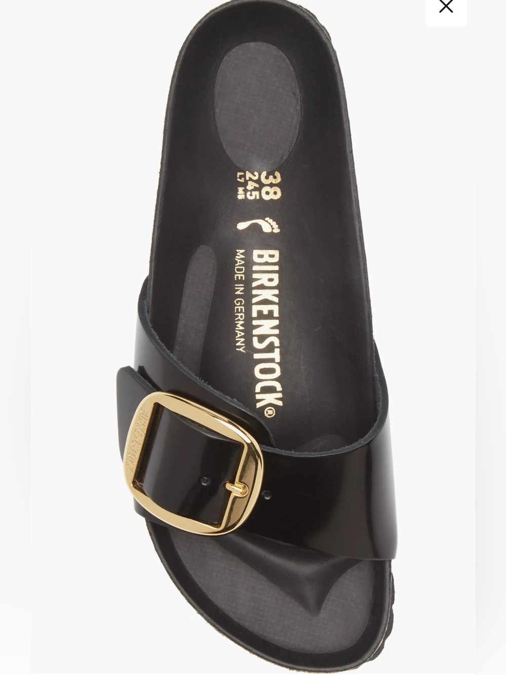 Birkenstock Black Madrid Patent Slide with Gold Buckle- Size 39 - Picture 8 of 8